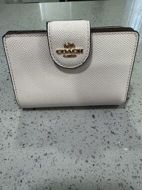 Coach Cream Pebbled Leather Wallet with Gold Logo